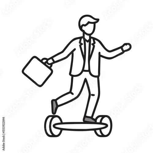 Businessman Rides Hoverboard While Carrying Briefcase During Busy Workday