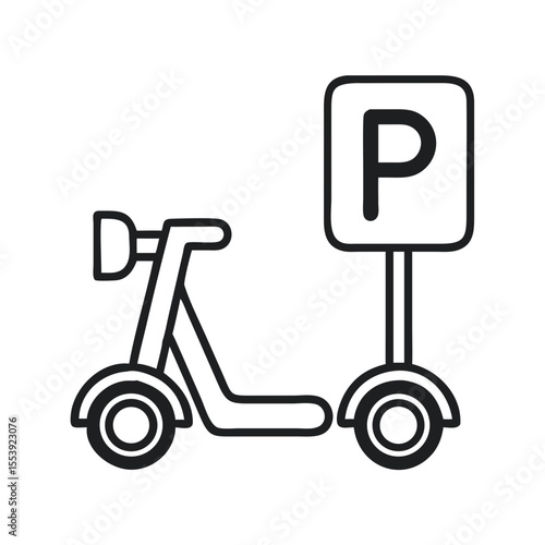 Vector Logo of an E Scooter Beside a Parking Sign Indicating Availability