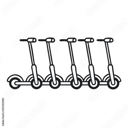 Multiple E Scooters Parked in a Row for Convenient City Transport