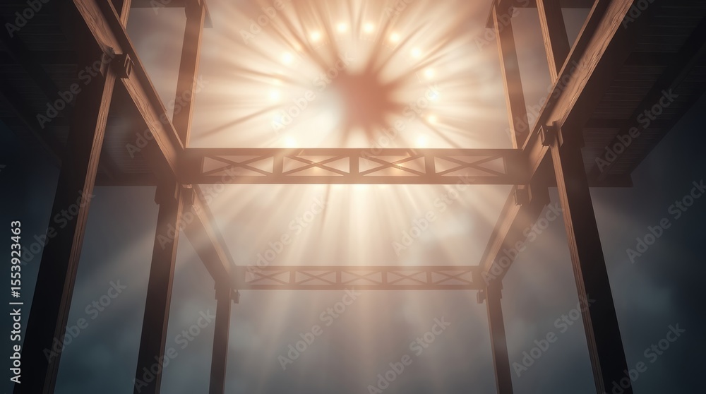 Obraz premium Illuminated Architectural Structure: A striking composition highlighting an interior architectural framework, bathed in ethereal light filtering from above.