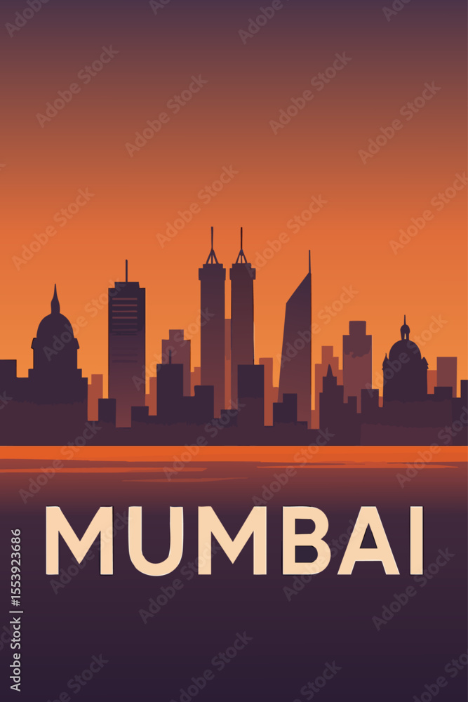 Fototapeta premium Mumbai Skyline at Dusk in Vector Art