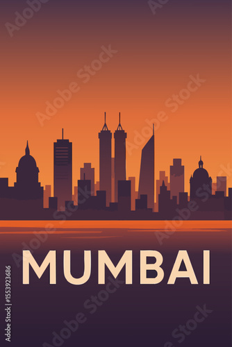 Mumbai Skyline at Dusk in Vector Art