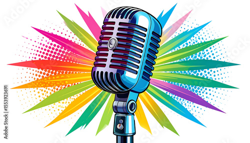 Pop art Microphone podcast logo transparent background in pop art retro comic style 