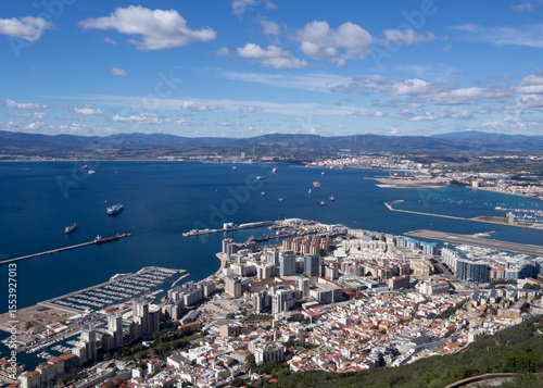 View of Algeciras Bay and the city of Gibraltar from the top of the Rock