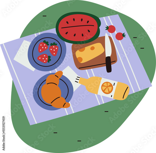 Picnic Spread with Fruits and Cheese