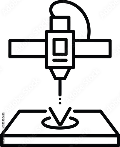 Industrial robot arm with laser cutting head working on metal sheet