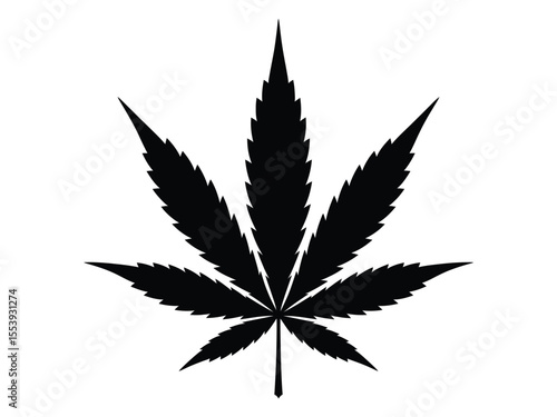 Black Cannabis Leaf Silhouette on White Background