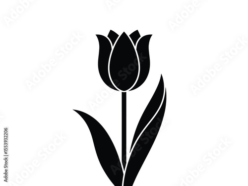 Black Tulip Flower Silhouette on White Background vector