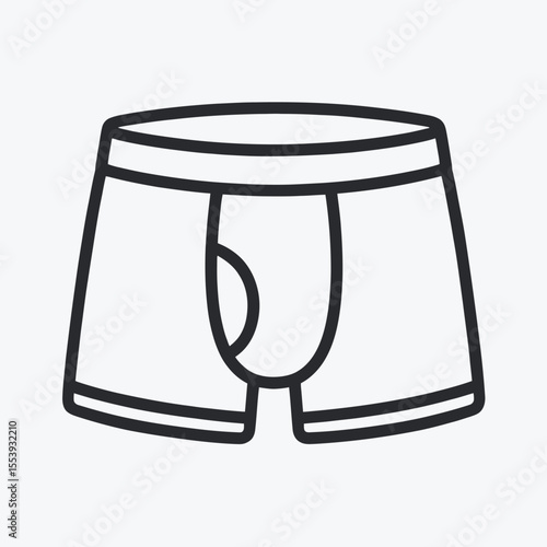 Simple black line drawing icon of men s boxer briefs on a light grey background