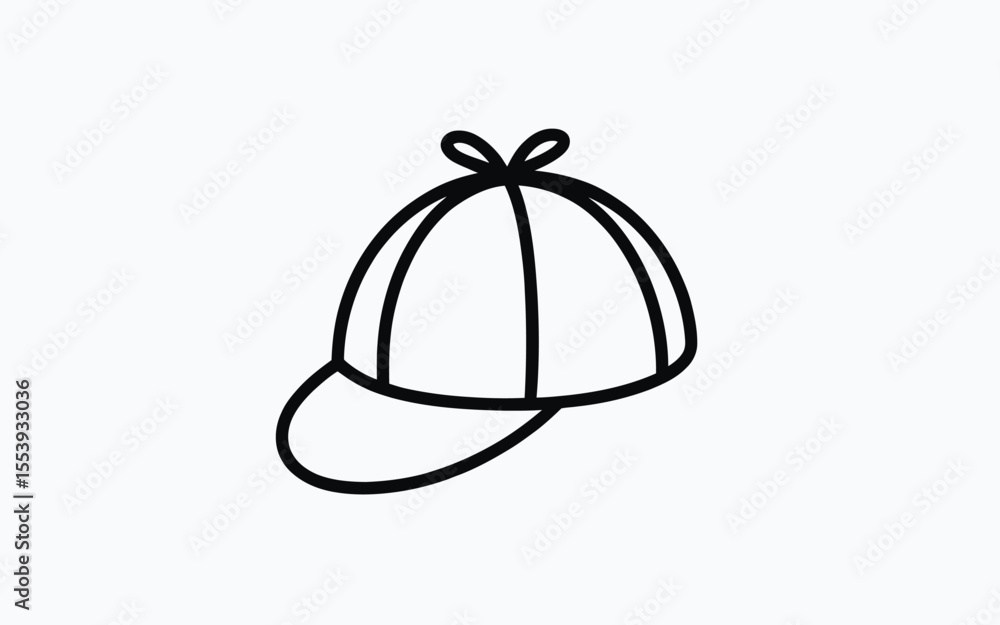 Fototapeta premium Simple black outline drawing of a baseball cap with a bow on top