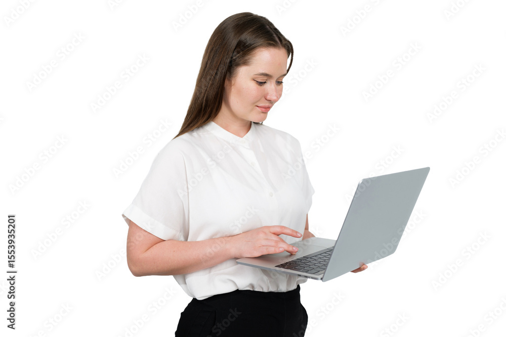 Professional woman focused on her laptop, working diligently in a minimalist Professional woman focused on her laptop, working diligently in a minimalist
