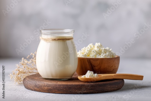 Lactose free yogurt kefir and fermented milk on a light backdrop Wholesome clean diet Vegan or gluten free options