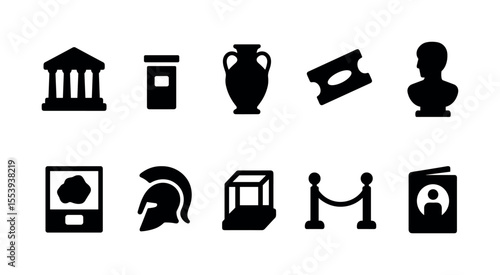 Museum and history filled icon set. ancient civilization symbols filled collection