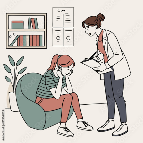 Female physiotherapist working with extreme depress patient in calm clinical setup 