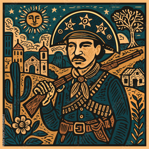 Brazilian cangaceiro. Cordel northeast woodcut vector illustration