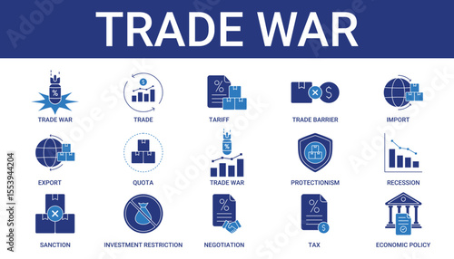 Trade War Icon Set Collection with tariff negotiation icon