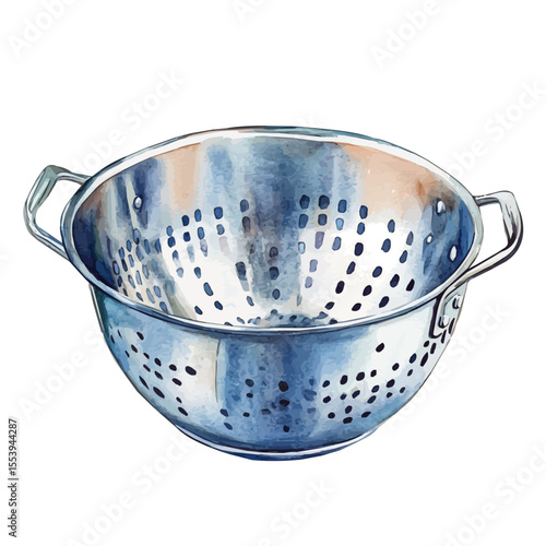 Colander, watercolor illustration vector, isolated on a white background.