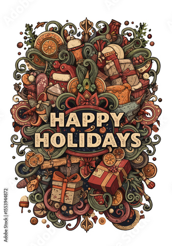 Joyful and richly detailed maximalist holiday celebration vector, perfect for festive greetings and seasonal marketing campaigns