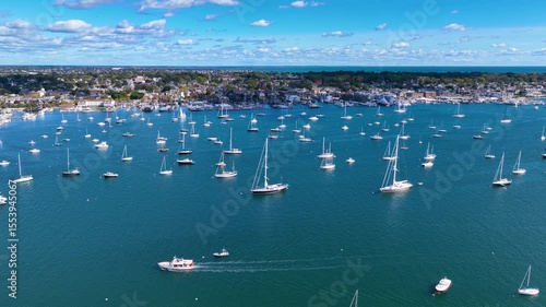 Newport Harbor aerial view in Narragansett Bay, city of Newport, Rhode Island RI, USA. 