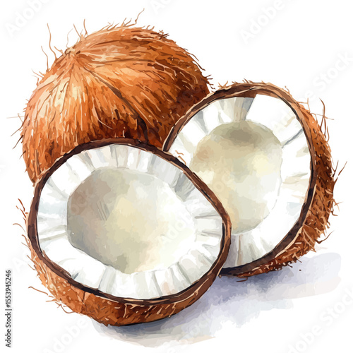 Coconut Slice, watercolor drawing vector, isolated on a white background.