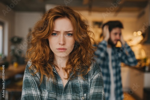 Female couple and domestic strife involving disagreements fights or infidelity Tension among individuals in a toxic relationship leads to marital issues and separation