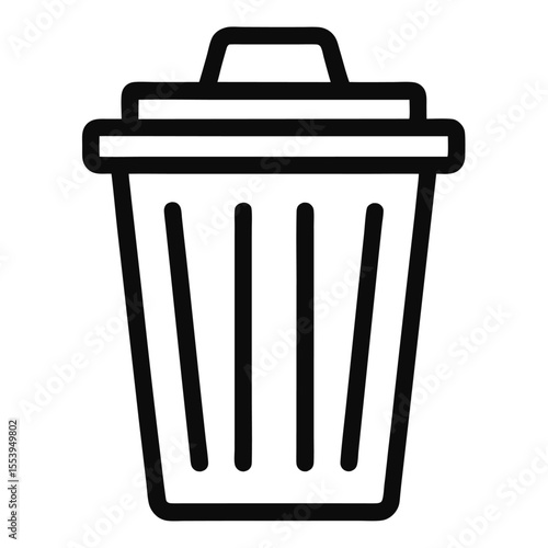 Simple black and white line art icon of a trash bin