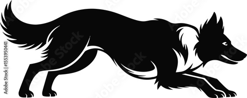 Border Collie Silhouette Vector – Alert Herding Dog in Crouch Pose Illustration