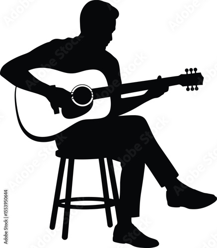 Guitarist Silhouette Vector – Man Playing Acoustic Guitar on Stool
