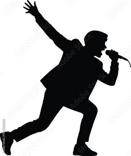 Singer Silhouette Vector – Energetic Male Performer Holding Microphone