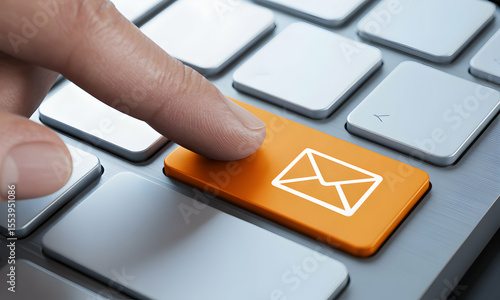 Finger presses the orange email key on a modern keyboard