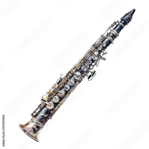 Clarinet, watercolor illustration vector, isolated on a white background.