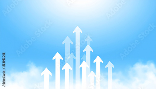 チャレンジと成功をイメージした空と矢印