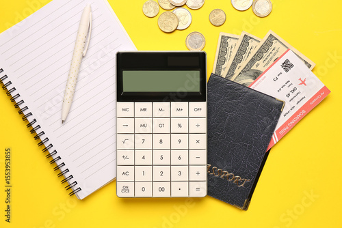 Calculator, passport, fligh...