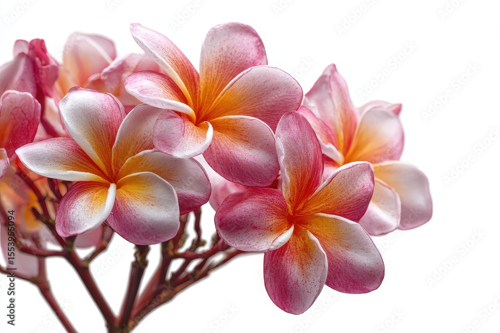Fototapeta premium Stunning plumeria rubra blooms on a white backdrop