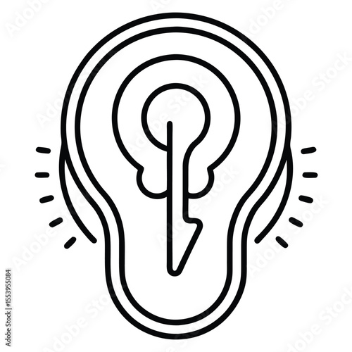 Simple line art icon representing an ear and a hearing test examination