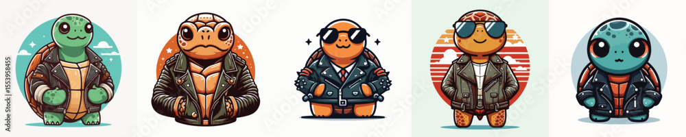 Obraz premium vector image a turtle wearing a leather jacket flat design