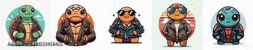vector image a turtle wearing a leather jacket flat design