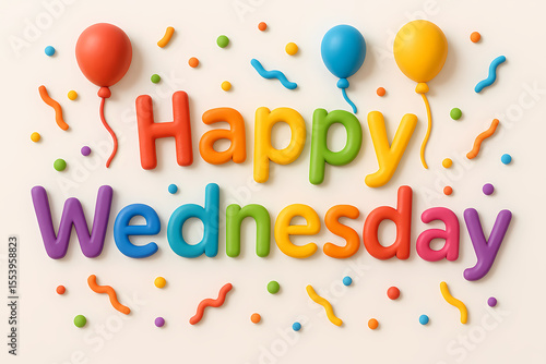 Colorful Happy Wednesday Typography with Balloons – Kids Party Style