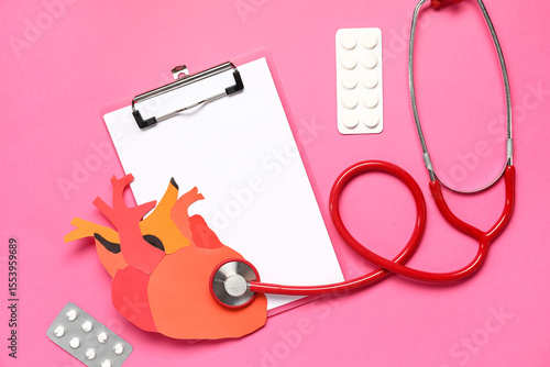 Paper human heart, stethosc...