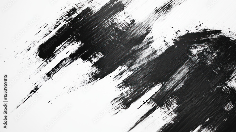 Striking contrast: Abstract black paint strokes on pristine white canvas Striking contrast: Abstract black paint strokes on pristine white canvas