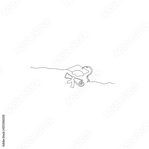 Graduation cap with continuous line drawing. Graduate academy master degree celebration ceremony design one sketch outline drawing vector illustration.