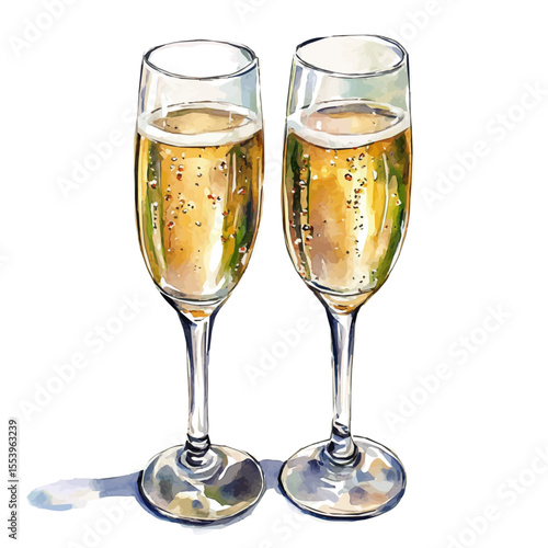 watercolor vector of Champagne Flutes, isolated on a white background.
