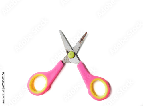 Rusted Scissors on White Background. 