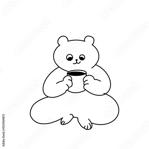 マグカップを両手に持ったくま／コーヒータイムのゆるい手描きイラスト