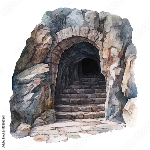 Caves And Catacombs, watercolor vector, isolated on a white background.