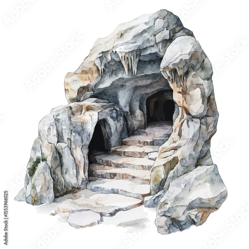 watercolor vector of Caves And Catacombs, isolated on a white background.