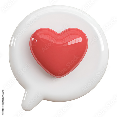 Speech bubble heart symbol in 3d. Modern romantic icon design for love messages, valentine graphics, no shadow, isolated clean background