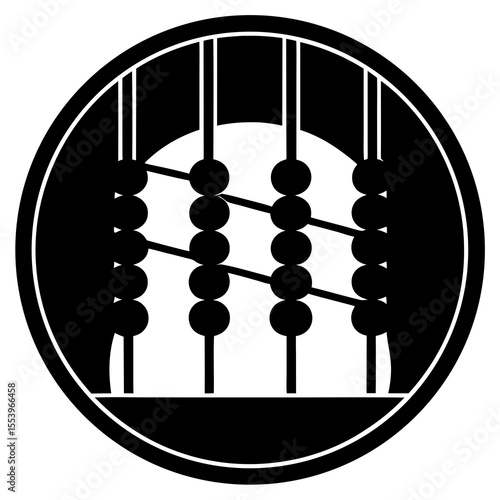 Abacus Silhouette Vector: Traditional Counting Tool Design, Asian Math Symbol, Black and White Graphic, Royalty-Free Illustration for Education and Finance Projects