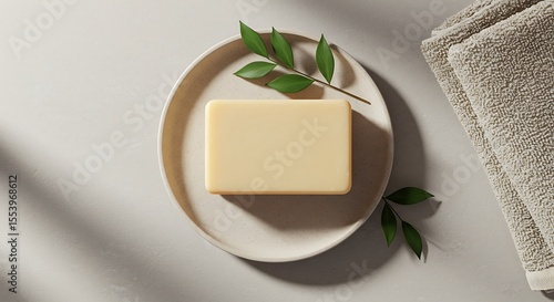 Wallpaper Mural Natural Soap Bar with Greenery on Ceramic Plate and Towels for Skincare variation 4 Torontodigital.ca