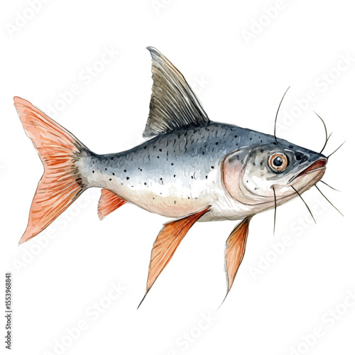 watercolor vector of Catfish, isolated on a white background.